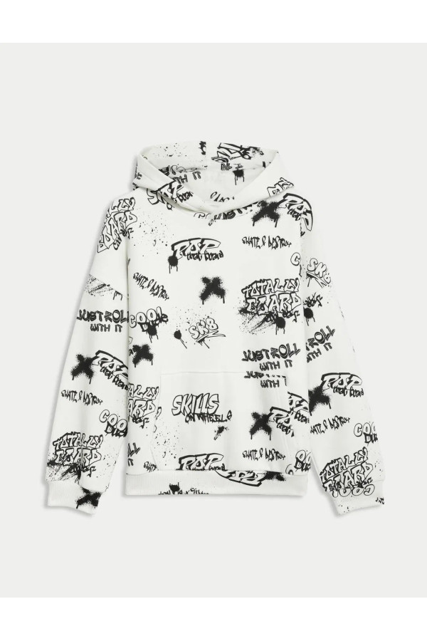 Graffiti Patterned Hooded Sweatshirt