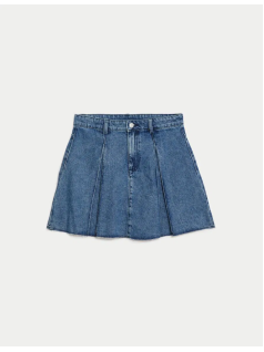  Pure Cotton Pleated Denim Skirt