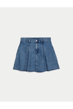  Pure Cotton Pleated Denim Skirt