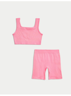 2-Piece Seamless Ribbed Top-Bottom Set