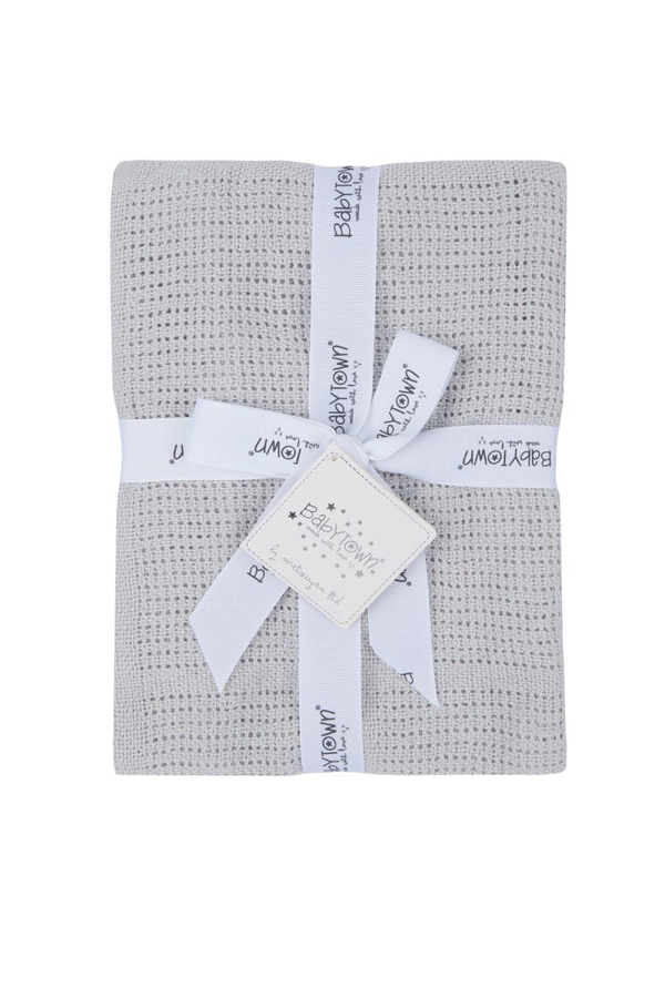 BABY GIFT SOFT HANDLE GREY CELLULAR BLANKET- FLAT PACKED (70 X 90 CM)