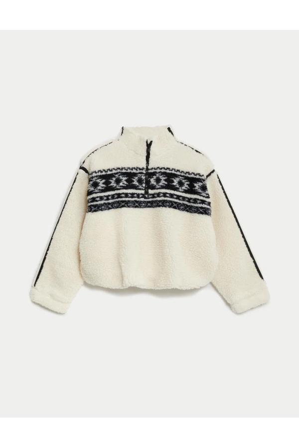 Patterned Borg Fleece Sweatshirt