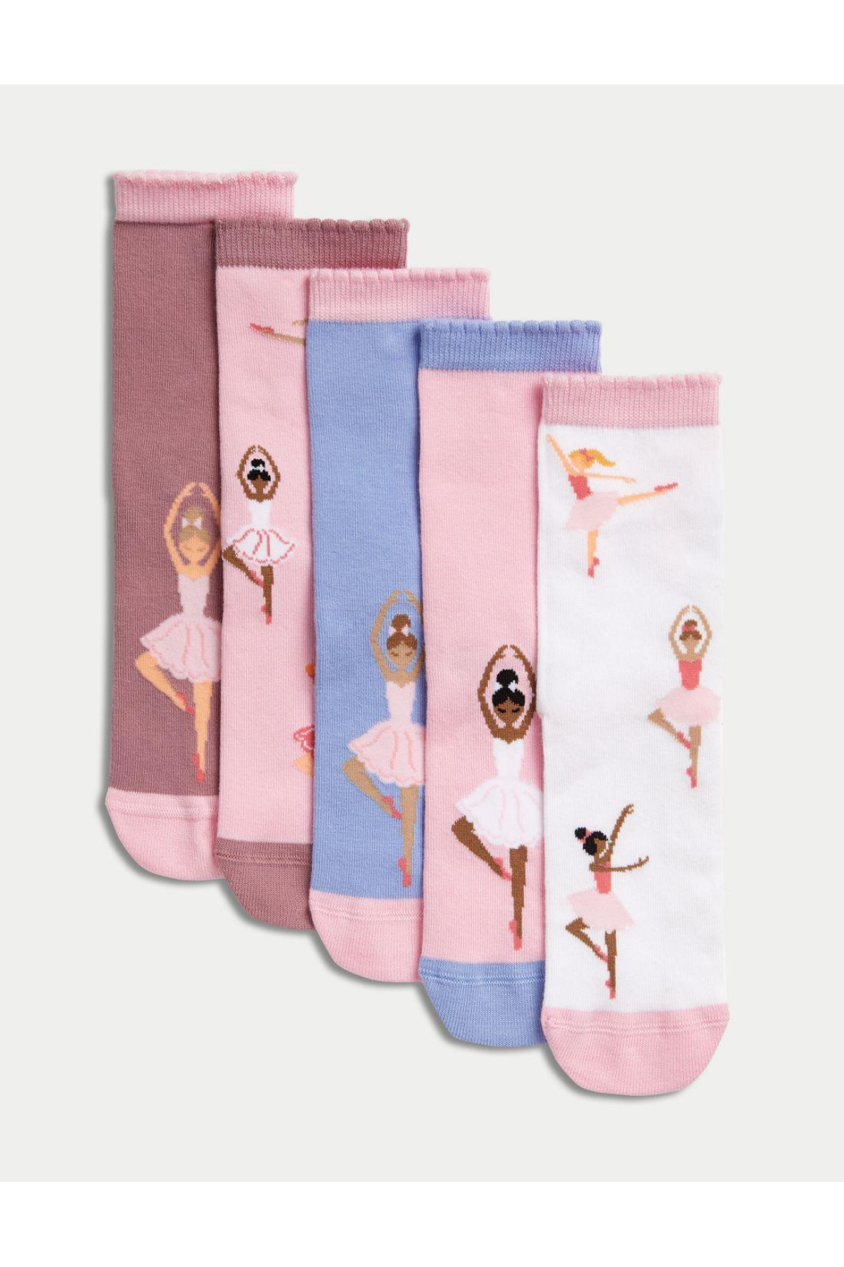 5-Pack Ballerina Patterned Socks