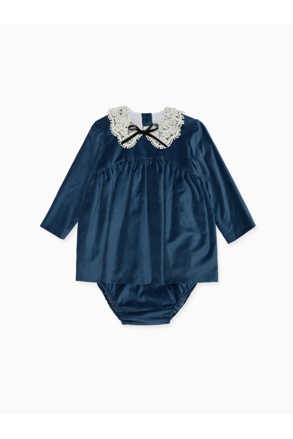 Blue Antonella Velvet Baby Girl Set