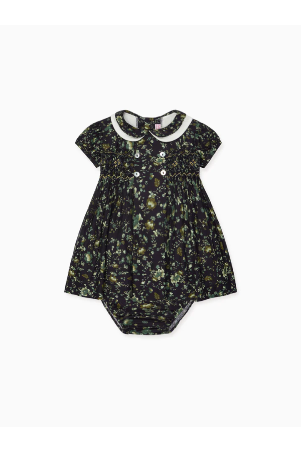 Navy Floral Arcadia Baby Girl Hand-Smocked Set